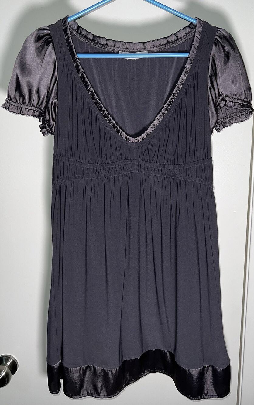 Wishes Wishes Wishes Charcoal Grey Puff Sleeve Mini Dress Size S - No size Tag- - Picture 1 of 6
